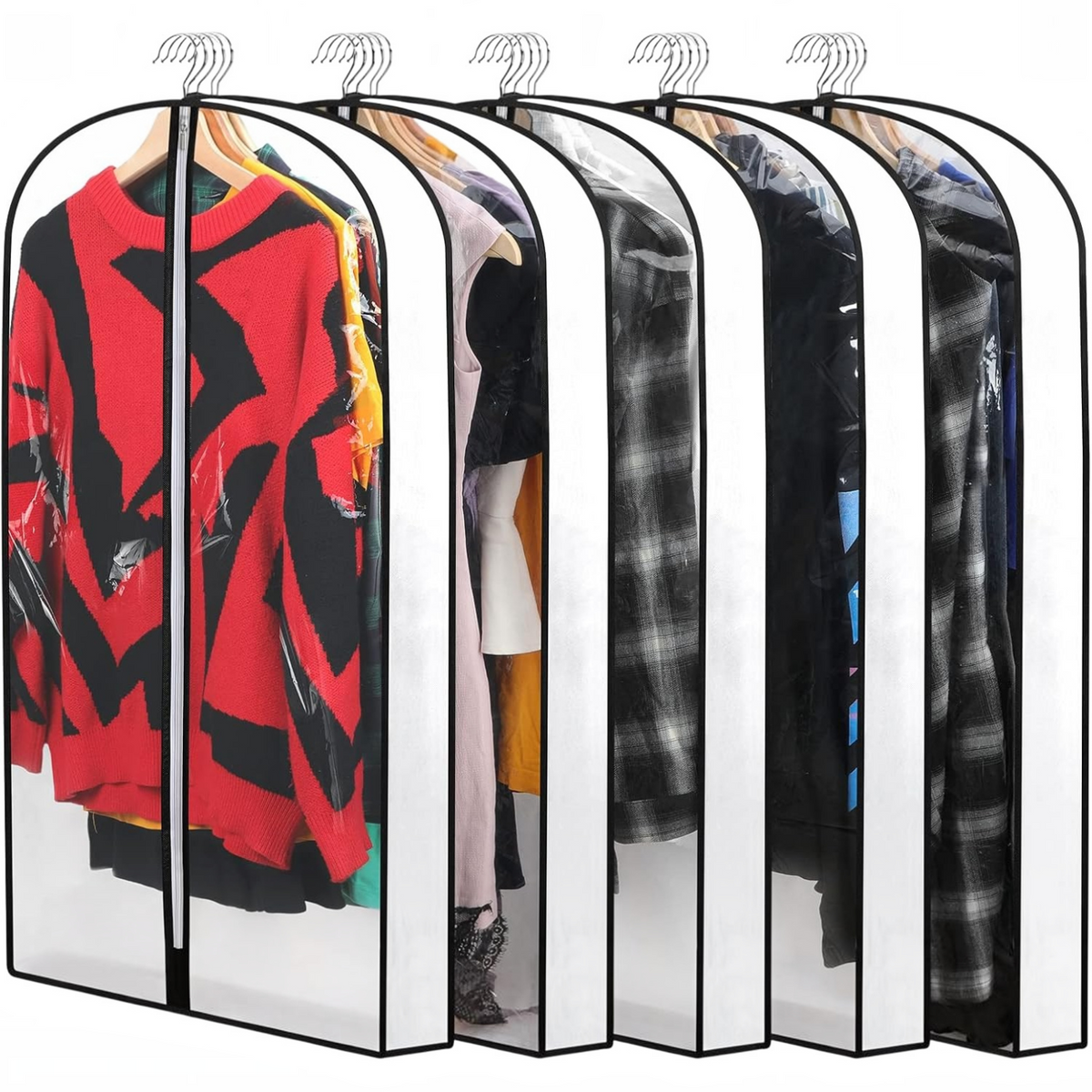 Hanging Garment Covers with Full Length Zippers and Dust Blocking Tab