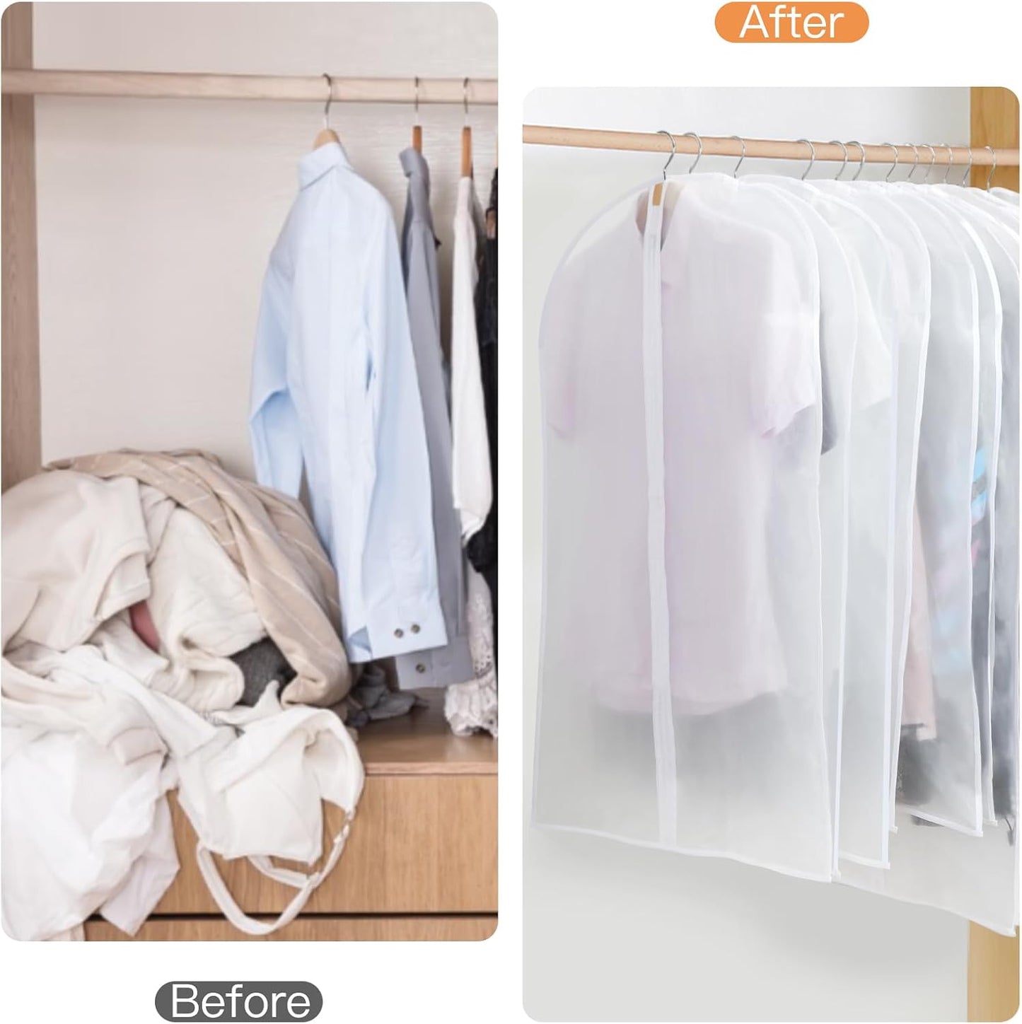 Hanging Garment Covers with Full Length Zippers and Dust Blocking Tab, 24 Pack 3 Sizes