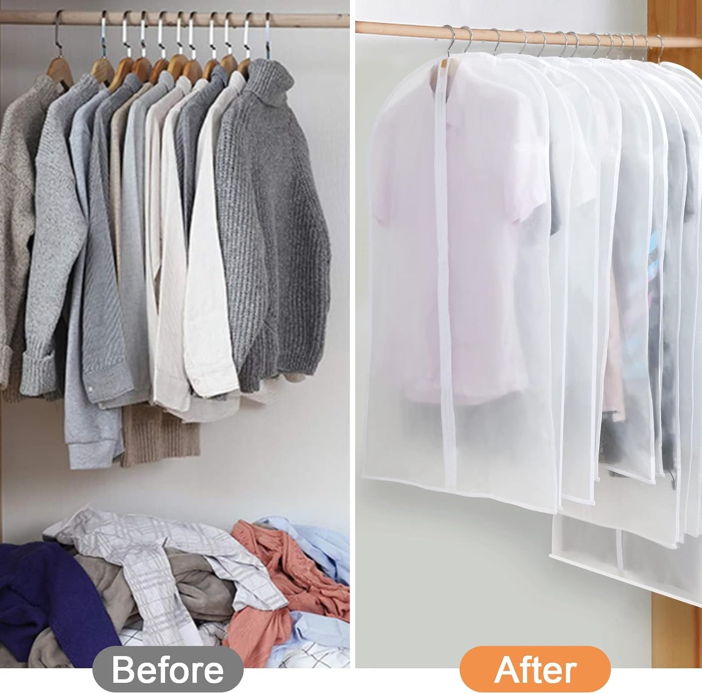 Hanging Garment Covers with Full Length Zippers and Dust Blocking Tab, 24 Pack 3 Sizes